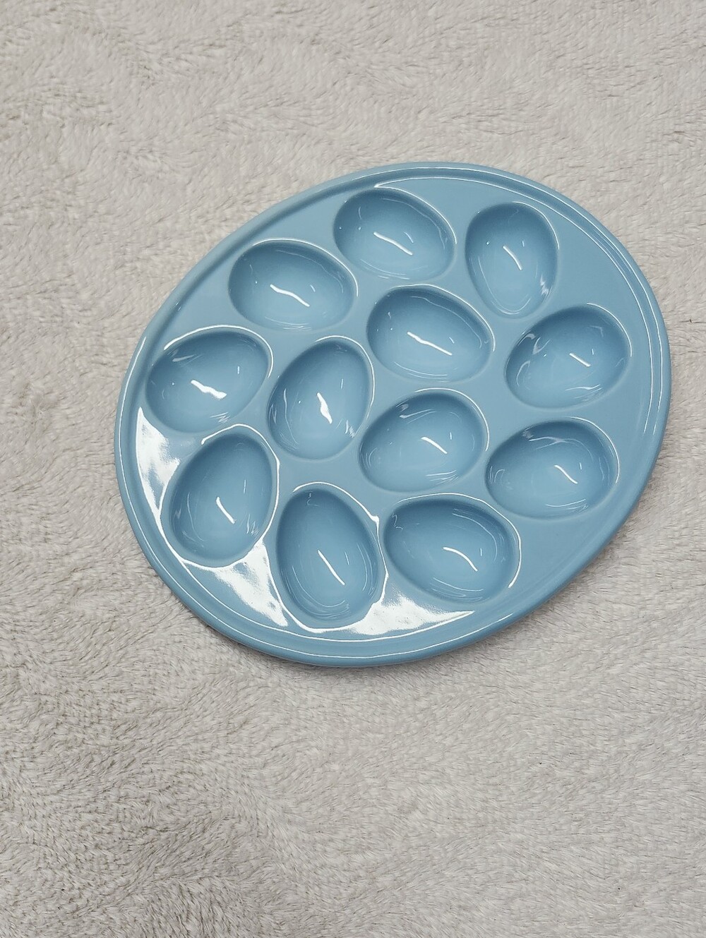 Ceramic Egg Shaped Deviled Egg Serving Platter Tray Blue / Turquoise/Aqua